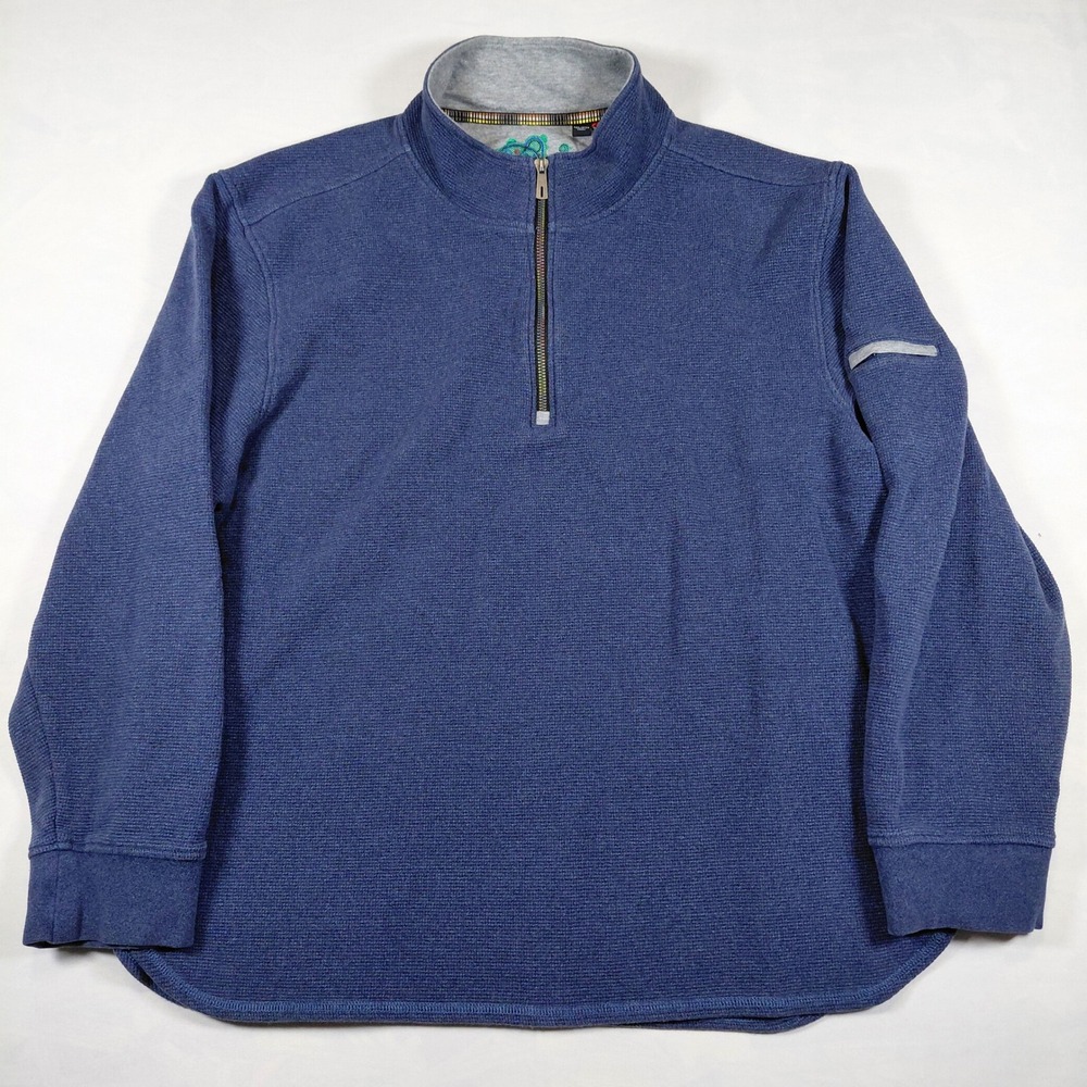 Robert Graham Mens 2XL Blue Waffle Knit 1/4 Zip Pullover Sweater Cotton - Picture 5 of 14